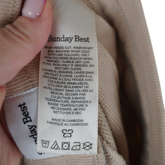 Aritzia Sunday Best Beige Ribbed Flared Knit Flare Pants‎ L - Picture 6 of 7